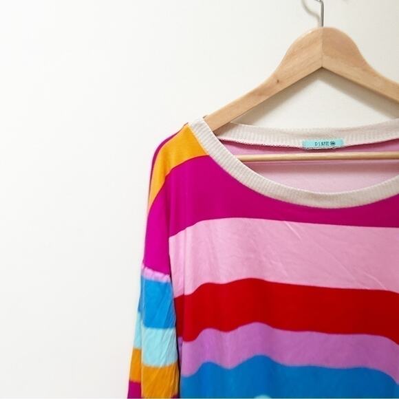 P.S. Kate Multicolor Striped Wide Neck Long Sleeve Pullover Casual Top Size S - Picture 2 of 5